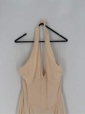 House Of CB Solada Georgette Halter Midi Sundress In Vintage Cream (Bigger Cup)